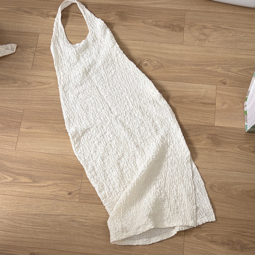 Zara Cream Textured Halter Dress